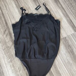 NEW Express black lace trim satin bodysuit XL women’s stretch party